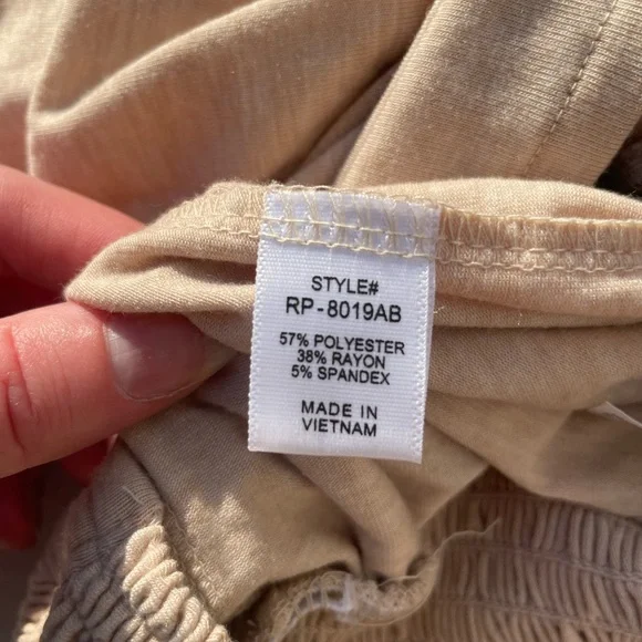 Zenana Beige Palazzo Pants Wide Leg Smocked Waist Size L - Picture 7 of 9